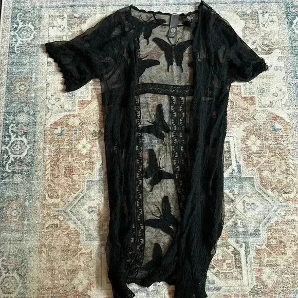 Butterfly black beach/swim coverup - Picture 3 of 4